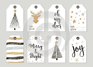 Merry Christmas and Happy New Year vintage gift tags cards with calligraphy.