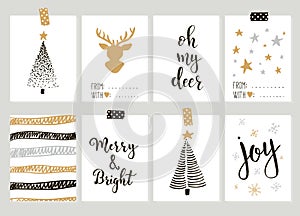 Merry Christmas and Happy New Year vintage gift tags cards with calligraphy.