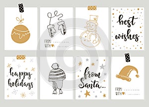 Merry Christmas and Happy New Year vintage gift tags cards with calligraphy.