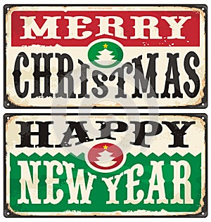 Merry Christmas and Happy New Year Vintage Signs Set