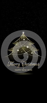 Merry christmas and happy new year wallpaper, greeting card. Golden christmas tree. Design for invitation, greeting card,
