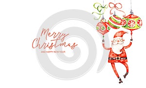 Merry christmas, happy new year watercolor banner