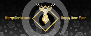 Merry Christmas and Happy New Year Web Banner with Polygonal Deer Head