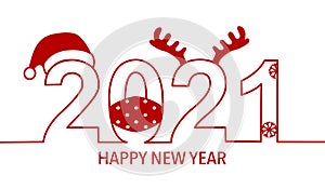 Merry Christmas and happy New Year 2021. Santa Claus hat medical face mask reindeer horns.