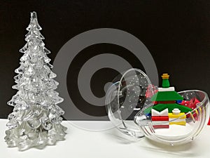 Merry Christmas and Happy New Year, white clear Xmas tree and tiny color Xmas tree hanging ball toy