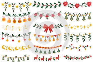 Merry Christmas and Happy New Year winter holidays decoration garlands set vector illustration