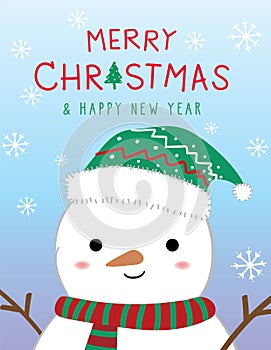 Merry Christmas and Happy New Year winter holidays with Snowman