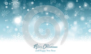 Merry Christmas and Happy New Year wishes with snowflakes. Vector illustration.