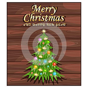 Merry Christmas And Happy New Year With Wood Texture Background