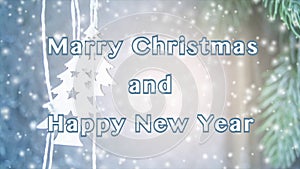 Merry Christmas Happy New Year words design Small wooden white Christmas trees