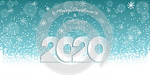 Merry Christmas and Happy New Year, Xmas abstract falling snowflakes on a blue background, vector illustration, mockup of holiday