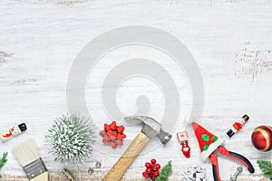 Merry Christmas and Happy New Years Handy Constrcution Tools background concept. Handy House Fix DIY handy tools with Christmas