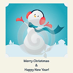 Merry Christmas. Happy snowman. Vector illustration.