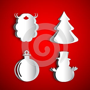Merry Christmas holiday greeting design set in papercut, Santa C