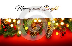 Merry Christmas; Holidays background with Xmas tree decoration