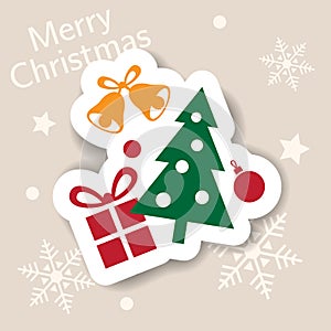 Merry Christmas icon. Holiday xmas symbols. Isolated sticker. Happy new year icons, web banner. Flat vector illustration. Bell