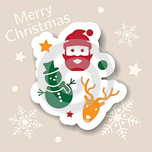 Merry Christmas icon. Holiday xmas symbols. Isolated sticker. Happy new year icons, web banner. Flat vector illustration. Santa