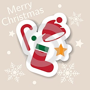 Merry Christmas icon. Holiday xmas symbols. Isolated sticker. Happy new year icons, web banner. Flat vector. Santa hat, candy can