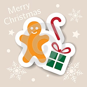 Merry Christmas icon. Holiday xmas symbols. Isolated sticker. Happy new year web icons. Flat vector illustration. Cookie, candy