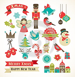 Merry Christmas icons and graphic elements collection