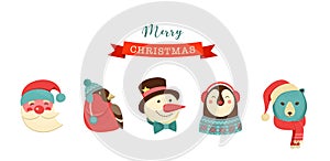 Merry Christmas icons, retro style elements and illustration, tags and labels