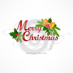 Merry Christmas inscription with branch