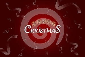 Merry Christmas inscription on festive background with falling confetti. Vector illustration for winter holidays