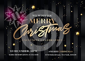 Merry Christmas Invitation Design. Elegant Black Greeting Card.