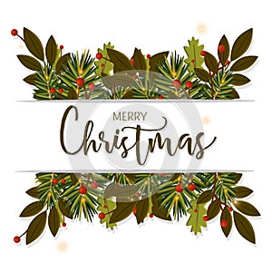 Merry christmas invitational card Christmas wreath label Vector