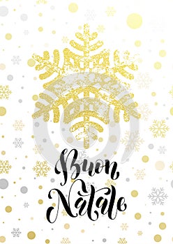 Merry Christmas Italian Buon Natale greeting card golden glitter snowflake photo