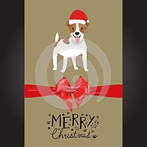 Merry christmas Jack Rusell dogs in the red hat hand lettering v