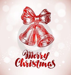 Merry Christmas. Jingle bells with bow. Sketch vector illustration