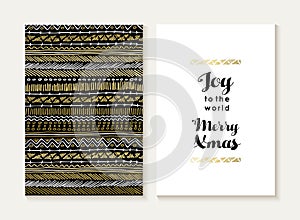 Merry christmas joy card set pattern gold tribal