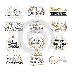 Merry christmas labels and greetings set