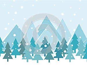 Merry Christmas Landscape. Vector. Christmas card with trees and mountains