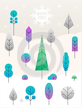 Merry Christmas Landscape. vector concept illustration flat design. Winter trees.