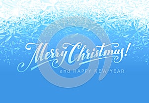 Merry Christmas lettering on blue frost background