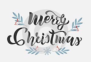 Merry Christmas lettering. Calligraphy, typography text for greeting card, postcard, banner