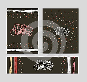 Merry Christmas lettering on dark background with stars.