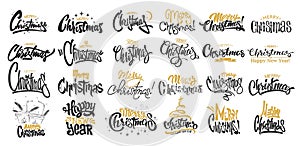 Merry Christmas Lettering Design Set. Vector illustration