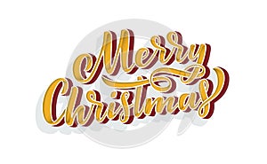 Merry christmas lettering in hand drawn 3D style. Classic retro symbol. New year holiday greeting card. Vector design
