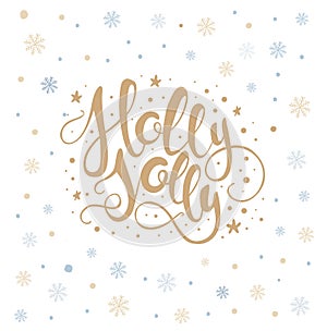 Merry christmas lettering over with snowflakes. Hand drawn text, calligraphy for your design. xmas design overlay elements