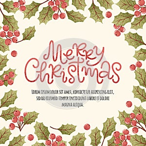 Merry Christmas lettering postcard