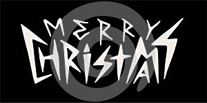 Merry Christmas lettering in rock metal style. Party celebration card