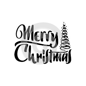 Merry Christmas lettering template. Monochrome greeting card or invitation. Wish you a happy new year . Winter holidays