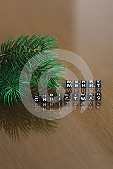 Merry christmas letters with christmas decorations for background