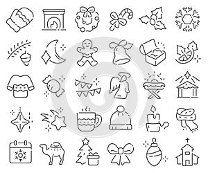 Merry Christmas line icons collection. Thin outline icons pack. Vector illustration eps10