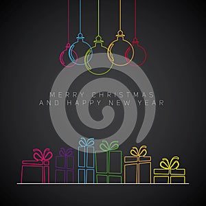 Merry Christmas minimalistic illustration card with decorations
