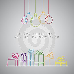 Merry Christmas minimalistic illustration card with decorations