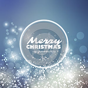 Merry Christmas - Modern Style Happy Holidays Greeting Card Design with Round Label, Sparkling Bright Blurred Background